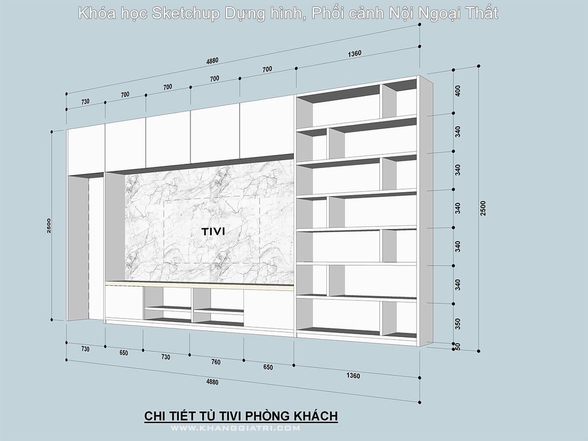 khóa học Sketchup - vẽ hình tủ ti vi