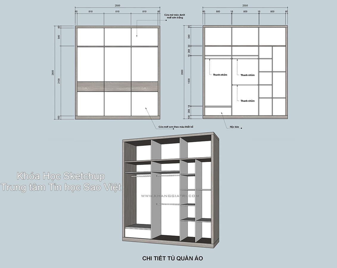 triển khai tủ quần áo bằng Sketchup
