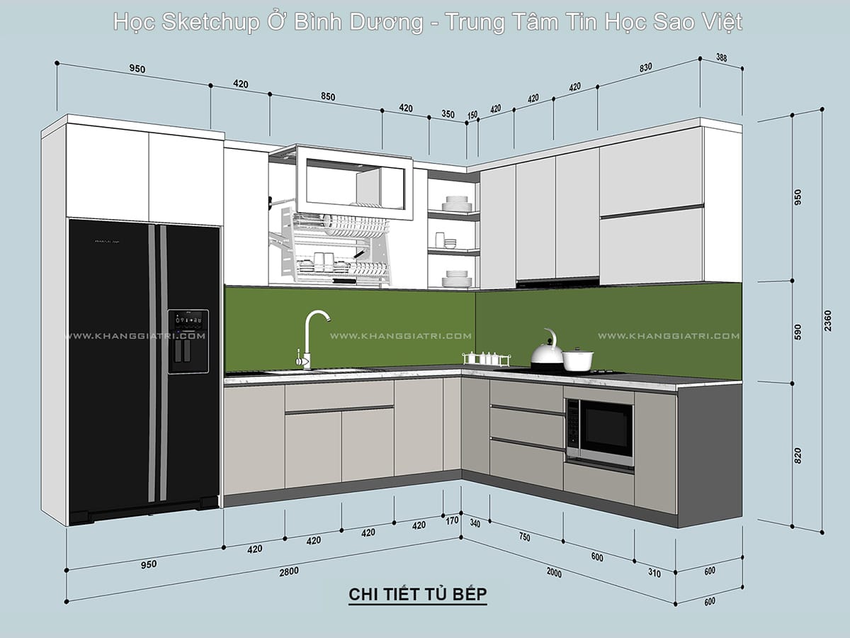 vẽ chi tiết tủ bếp bằng Sketchup