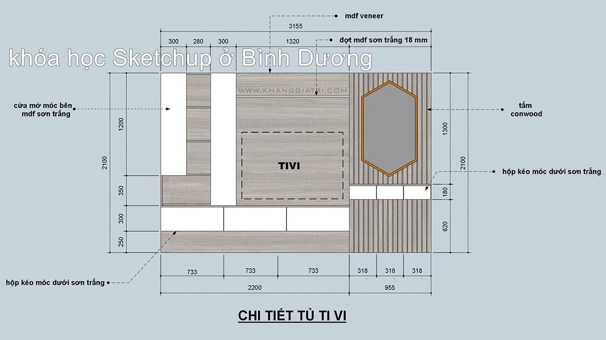 vẽ tủ tivi bằng Sketchup