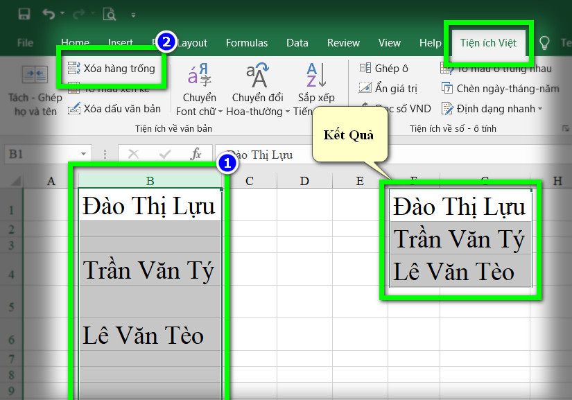 xóa hàng trống
