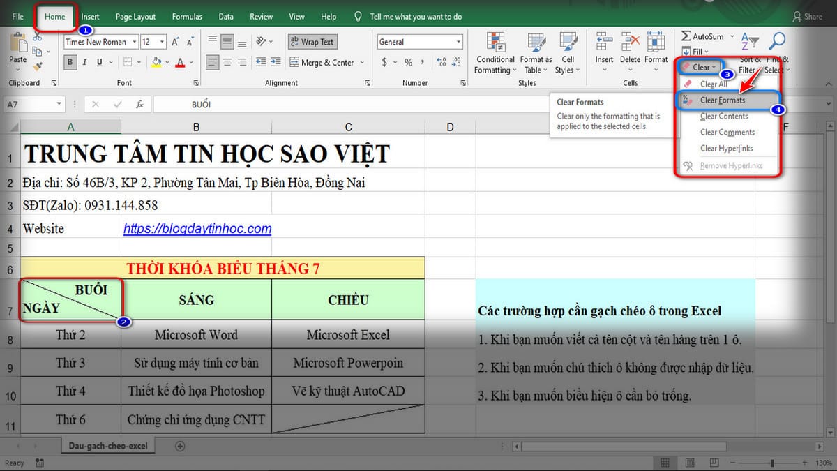 Cách xóa đường Gạch Chéo Ô Excel.