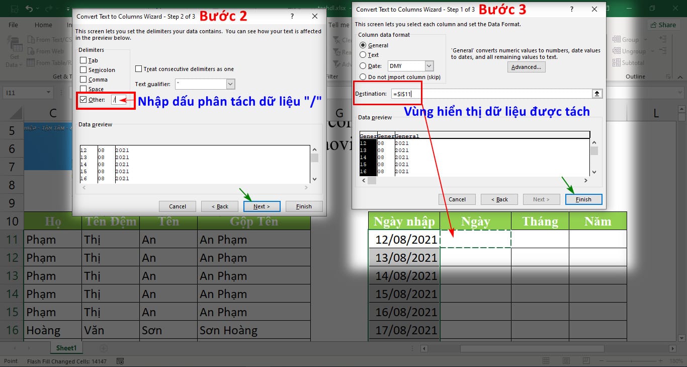 Định dạng và hiển thị dữ liệu bằng Text to Columns