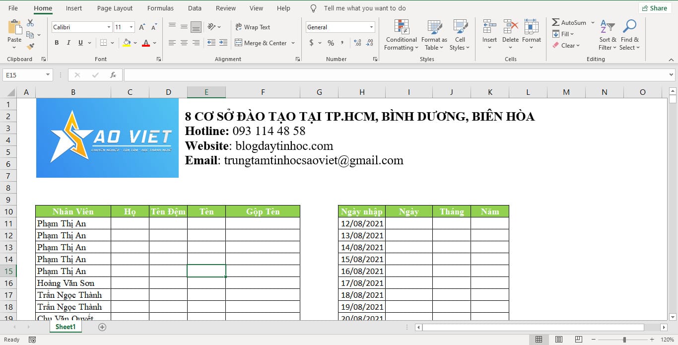 Tách - Gộp họ tên trong Excel