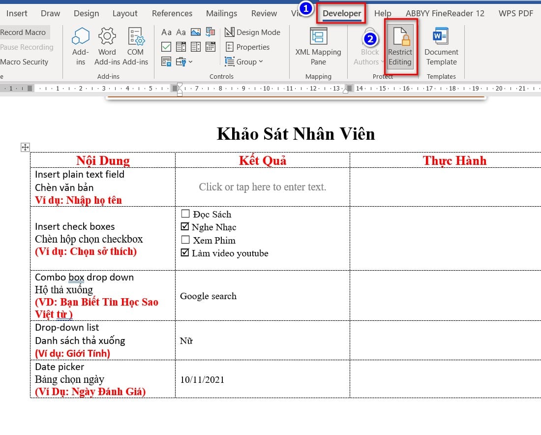 chọn vào restrict editing