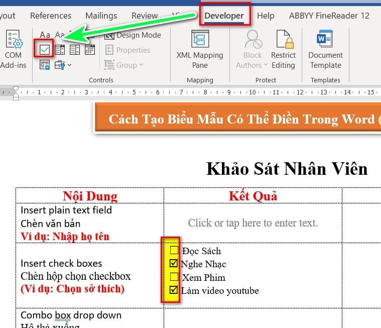 hình trường dữ liệu check box