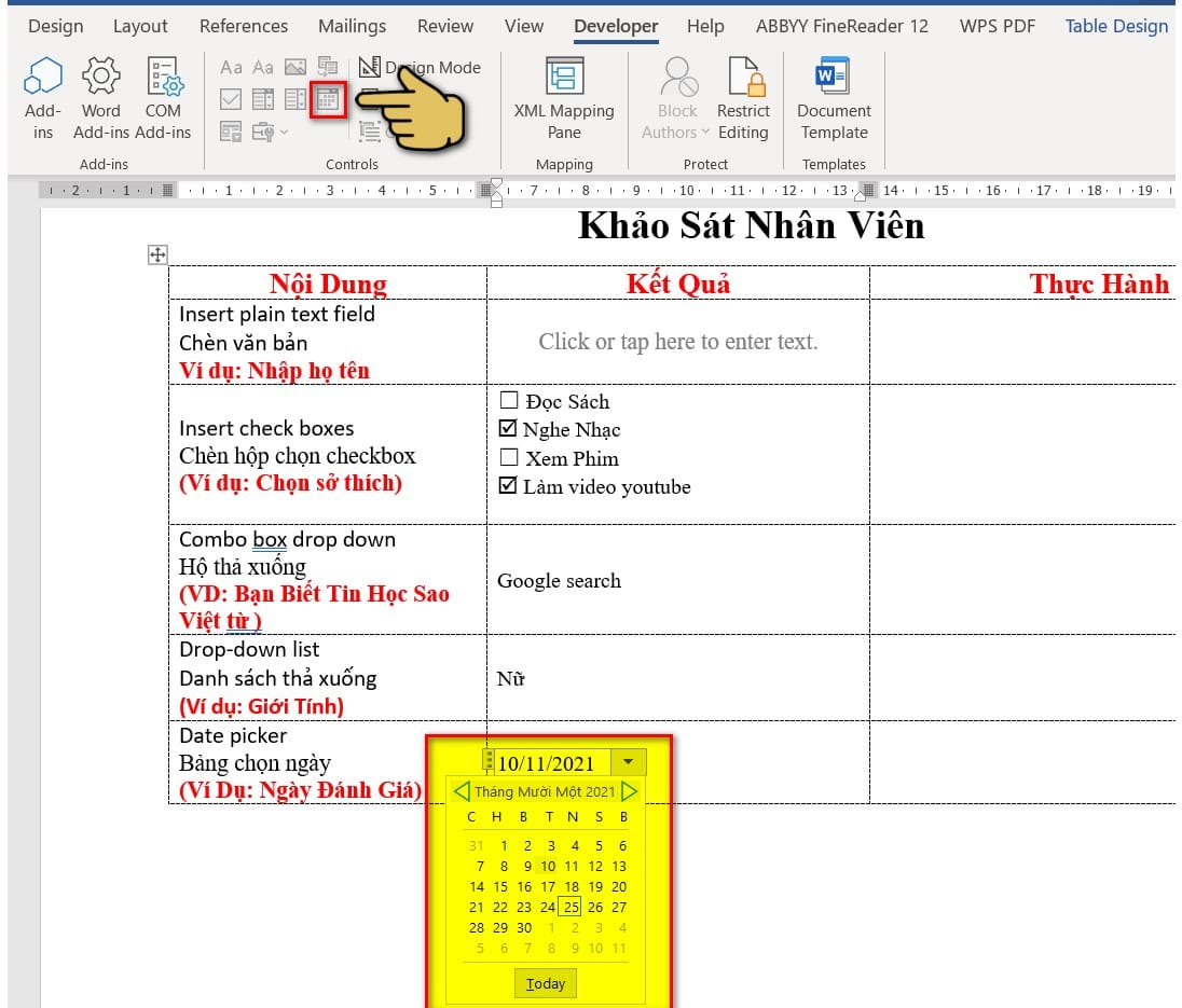 hình trường dữ liệu date picker