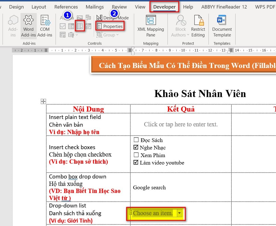 hình trường dữ liệu drop down
