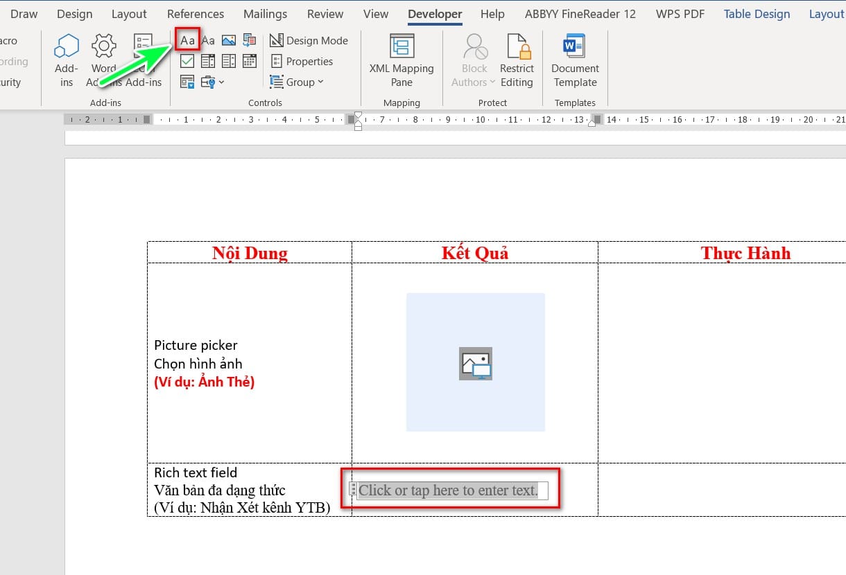 hình trường dữ liệu rich text