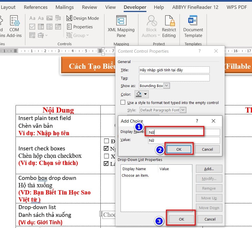 nhập nội dung để chọn drop down