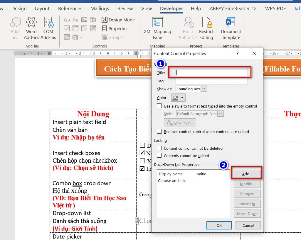 nhập tên titlle drop down