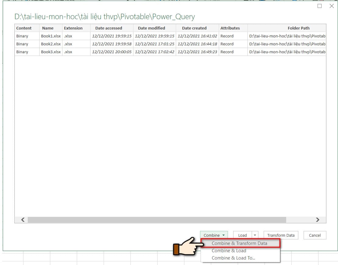 hình chọn vào combine transform