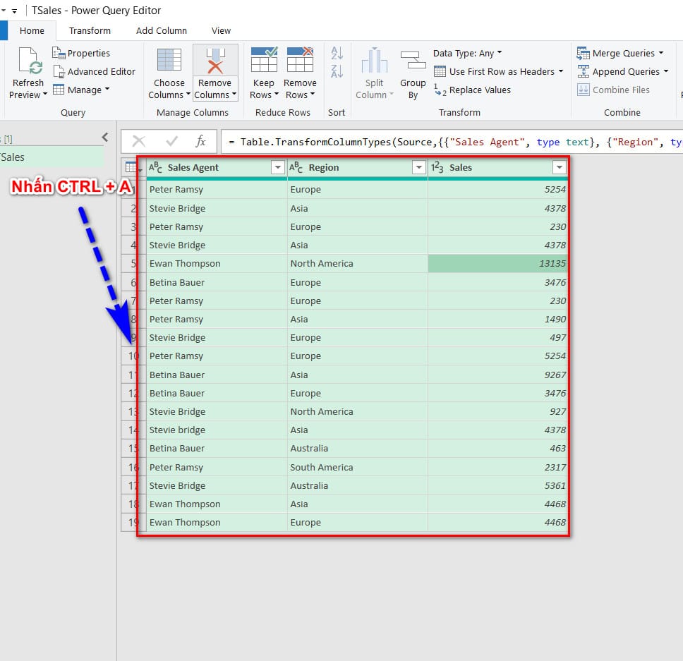 hình chọn tất cả các cột