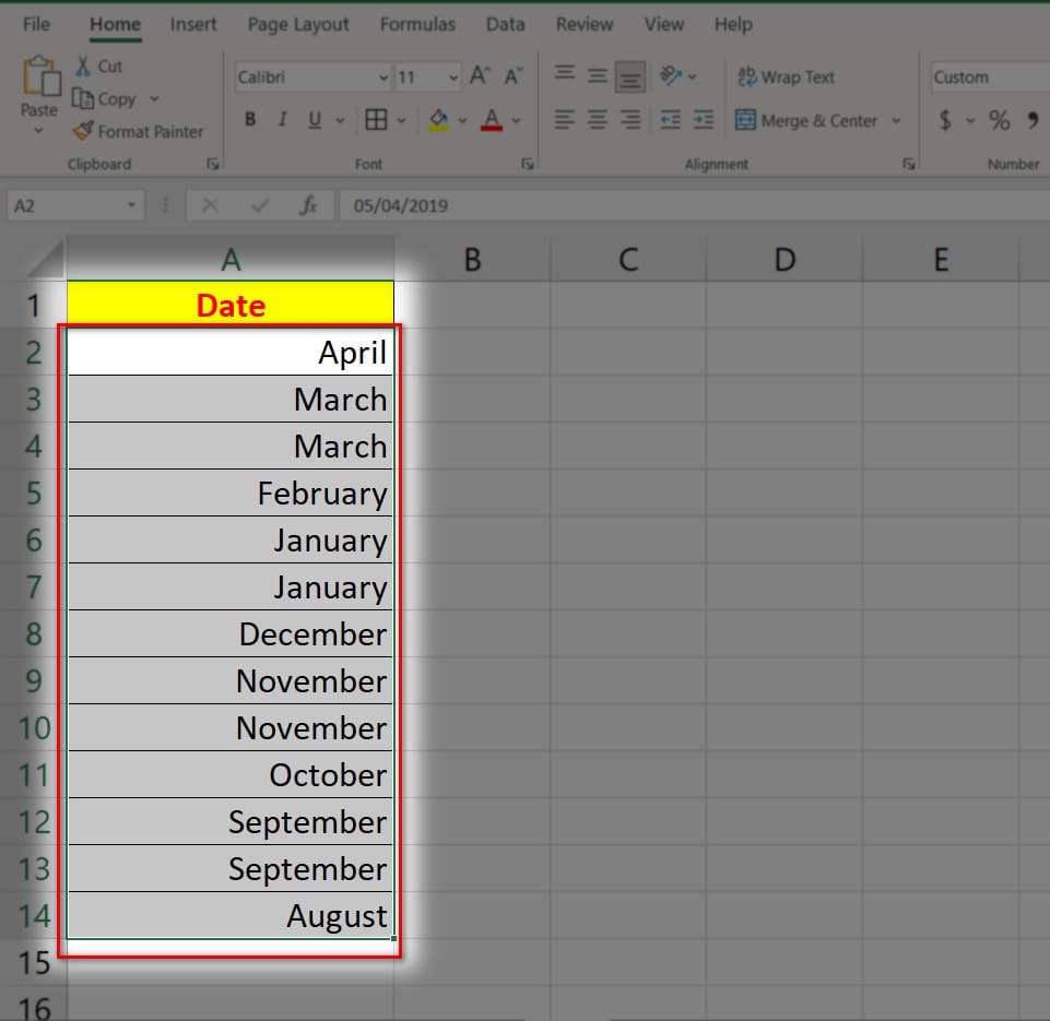 hình ảnh hiển thị tên tháng