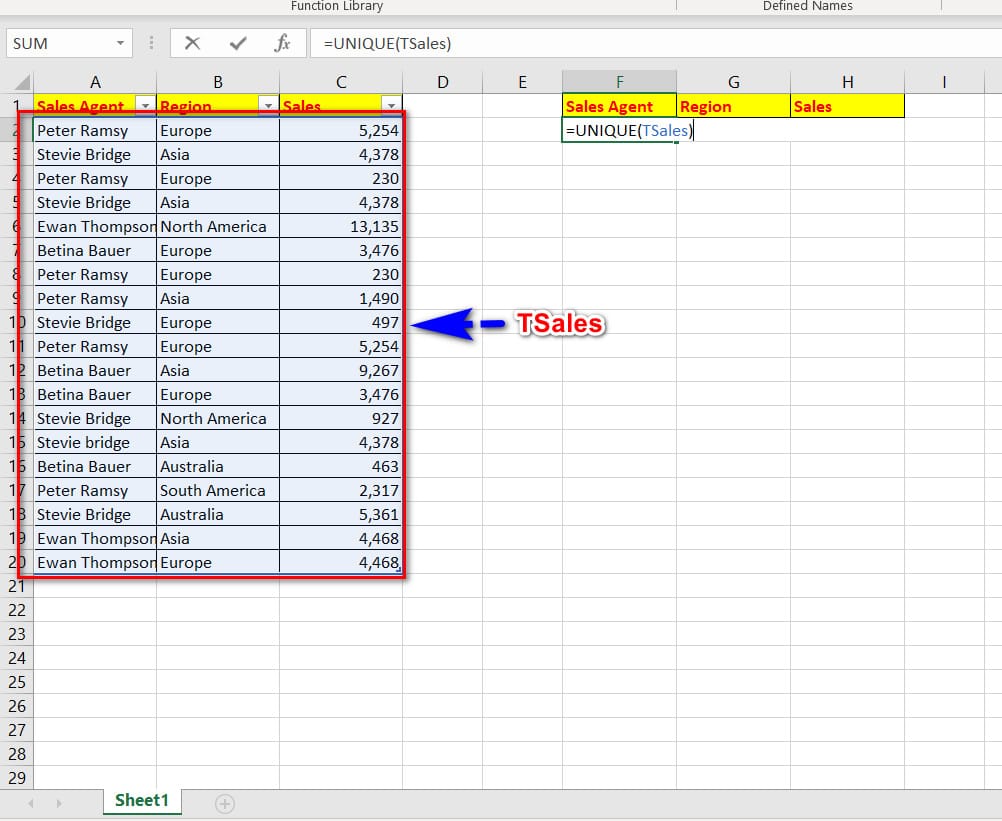 hình ảnh hiển thị công thức hàm Unique