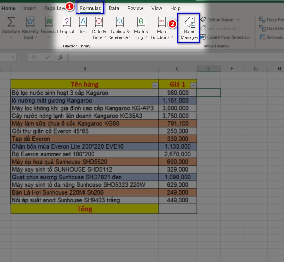 hình vào công cụ name manager