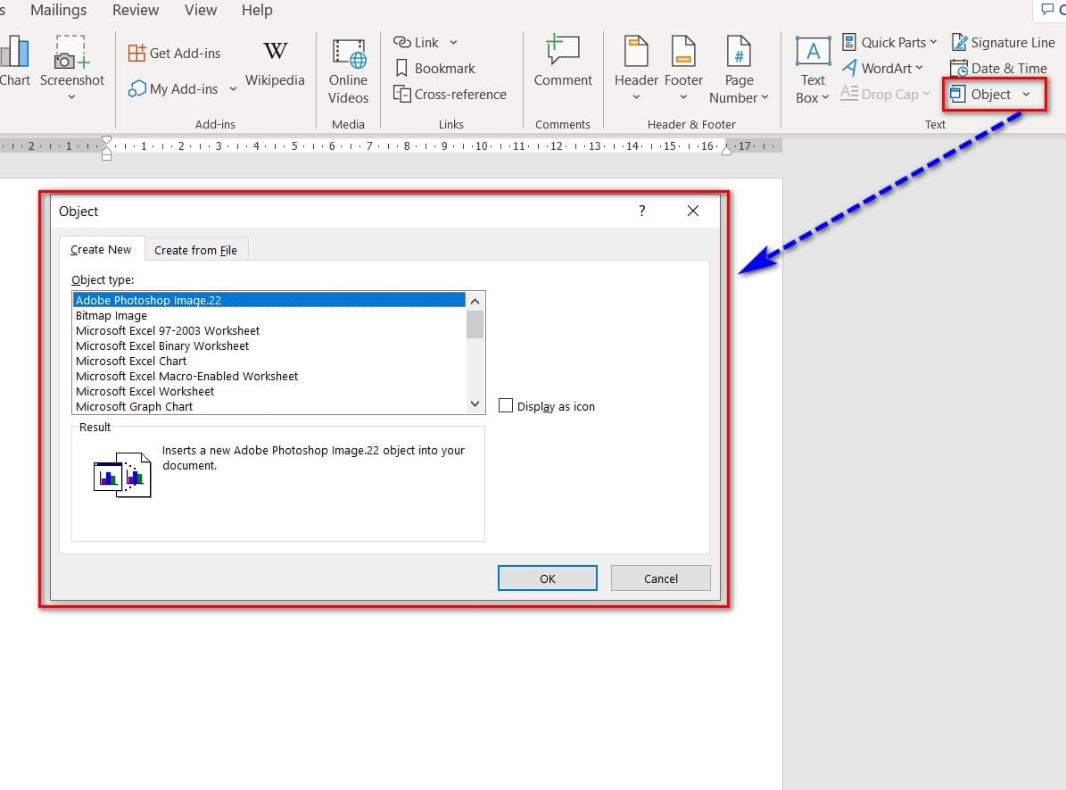 hình ảnh hiển thị hộp thoại object