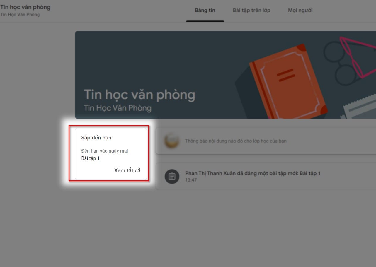 hình ảnh hiển thị bài tập nộp