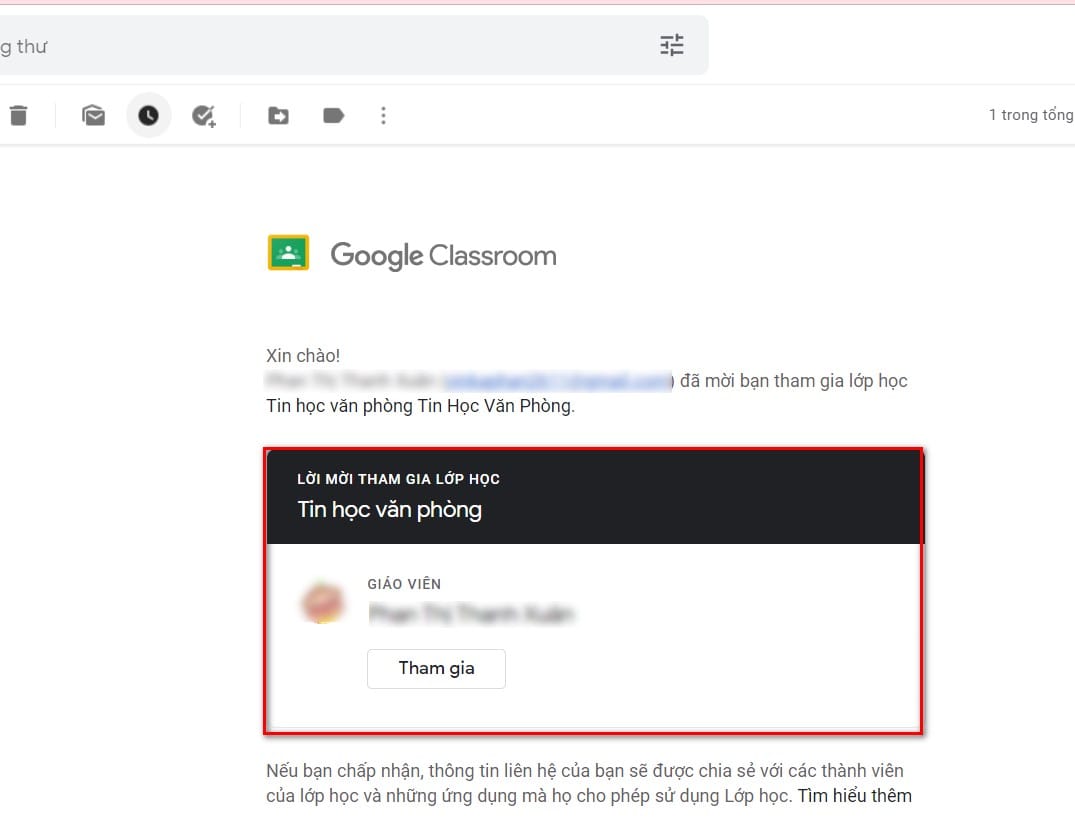 hình ảnh link tham gia classroom