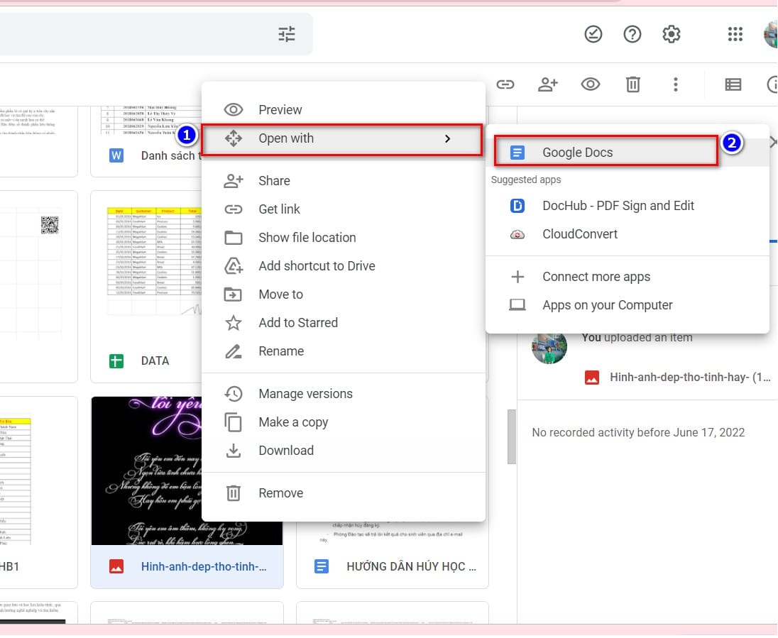 hình ảnh chọn google docs