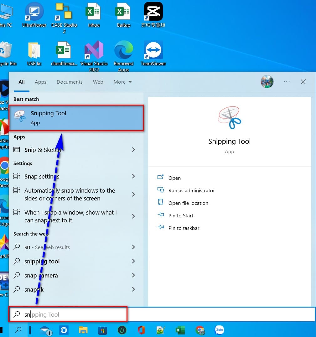 hình ảnh tìm công cụ snipping tool