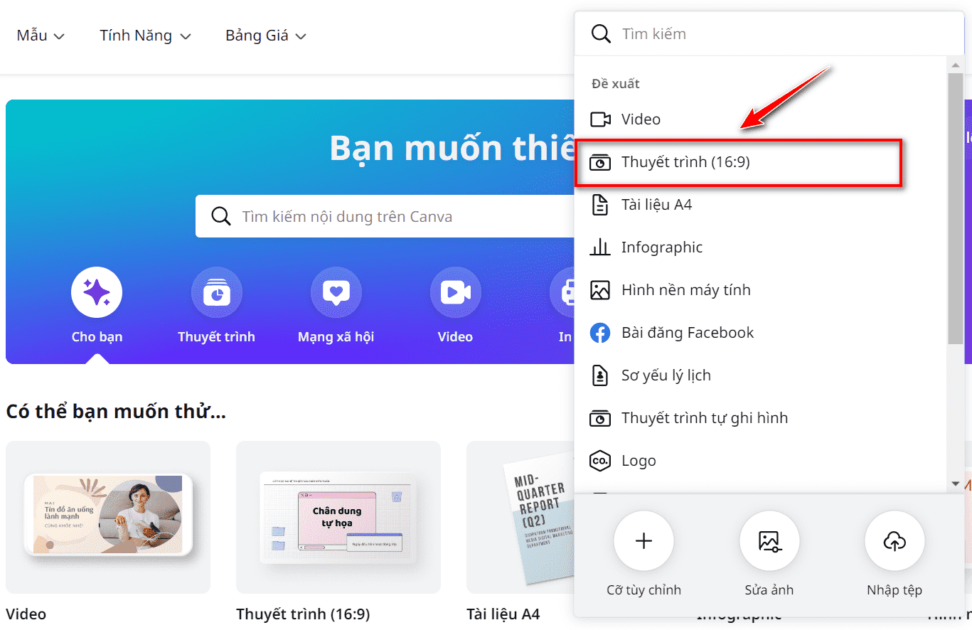 Chọn mục thuyết trình
