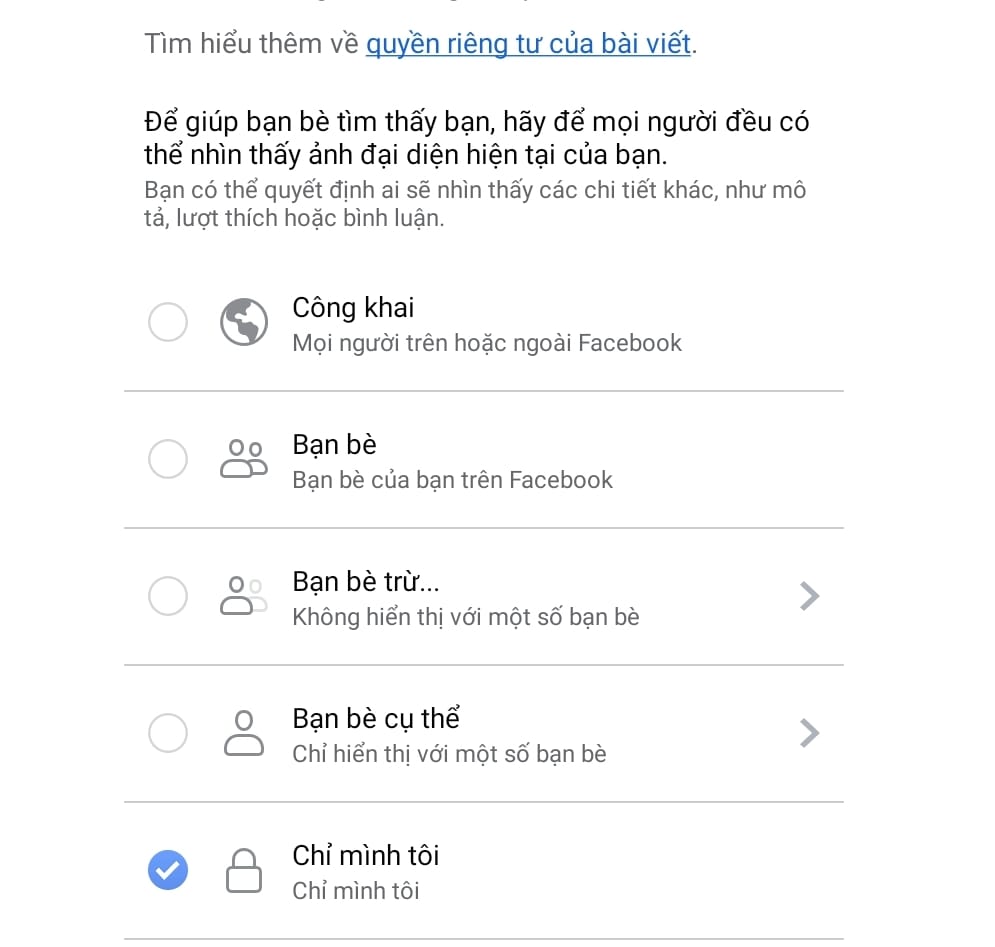 hình chọn quyền chỉ mình tôi