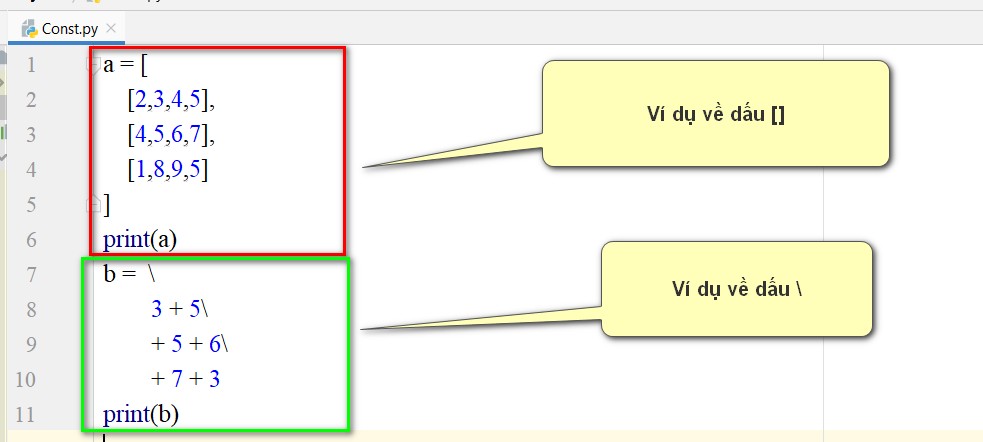 Ví dụ về tiếp tục dòng ẩn