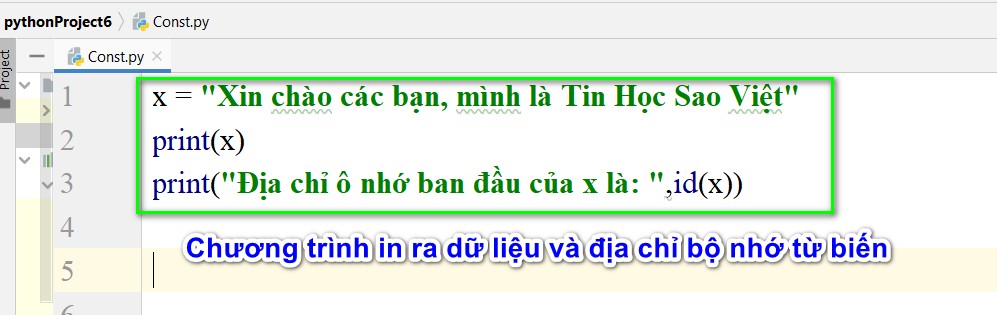 Chương trình in ra dữ liệu và địa chỉ ô nhớ
