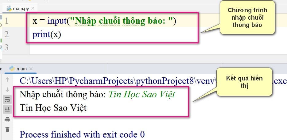 chương trình nhập chuỗi thông báo