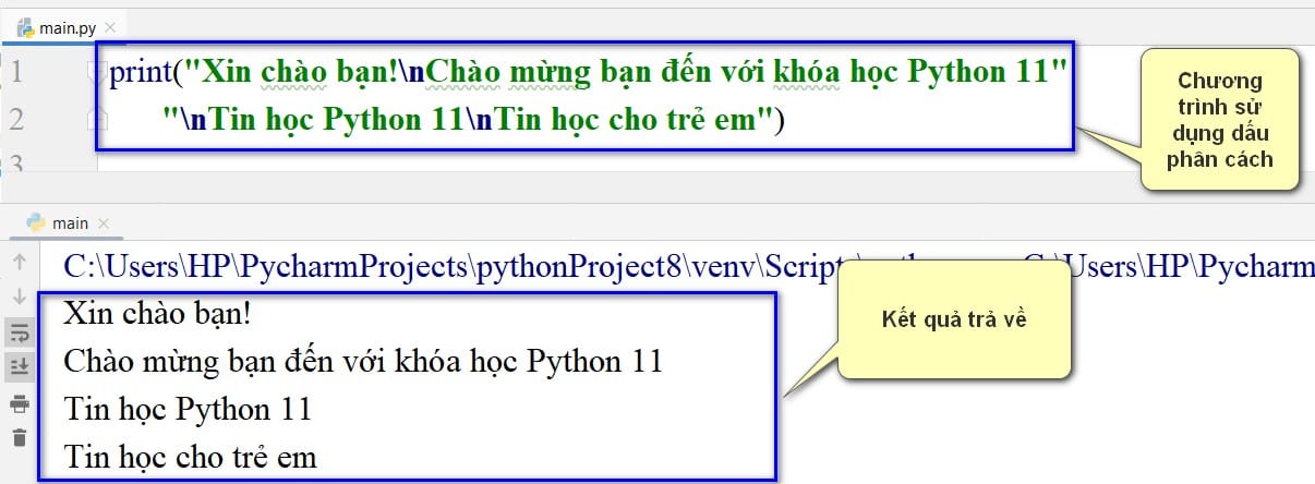 chương trình sử dụng dấu phân cách