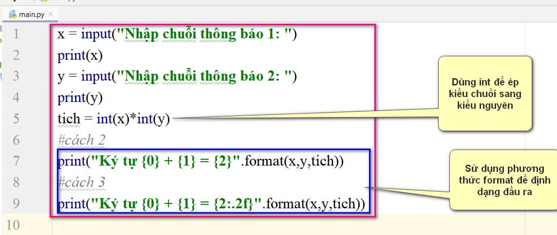 dùng phương thức format định dạng đầu ra