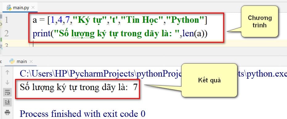 chương trình in ra số lượng phần tử