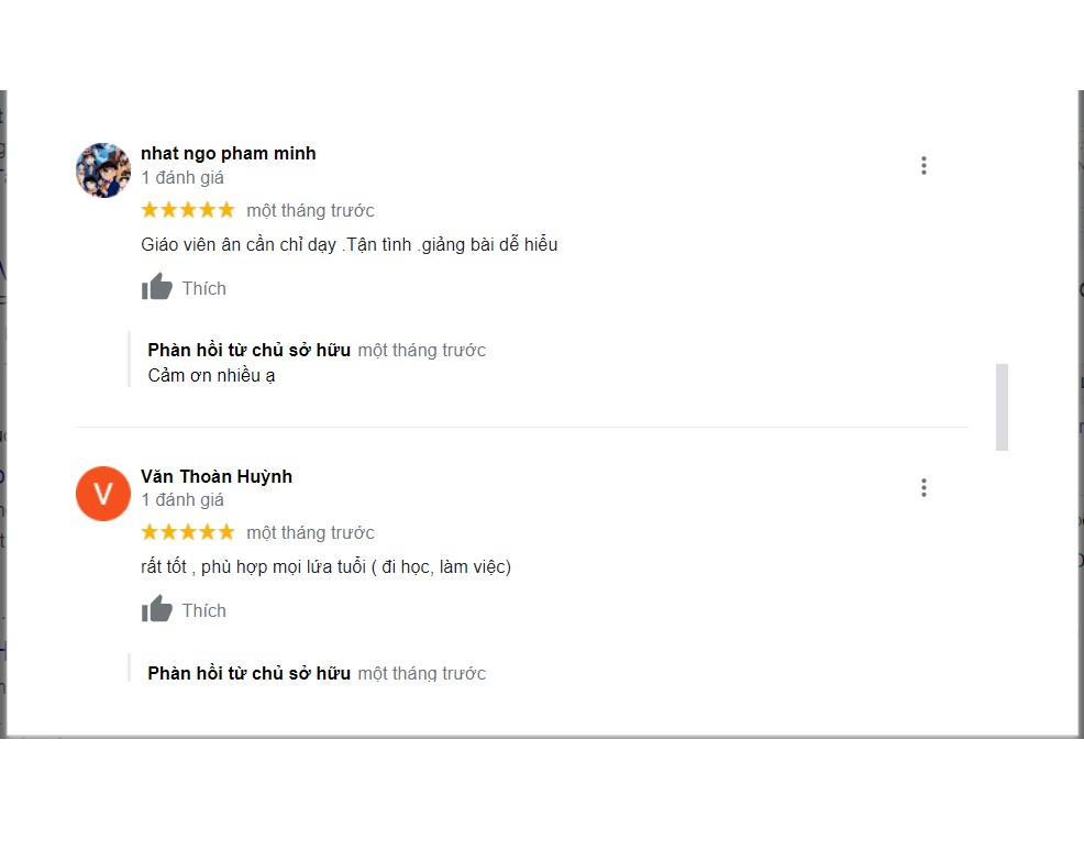 đánh giá từ học viên tại Tin Học Sao Việt