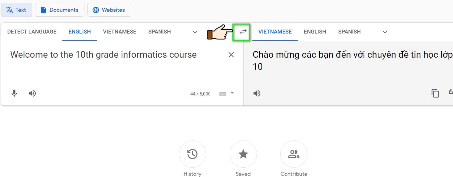 hình chuyển đổi ngôn ngữ trong translate