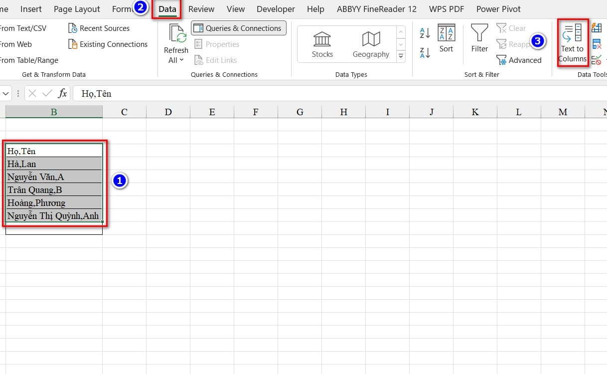 hình ảnh kích chọn text to column