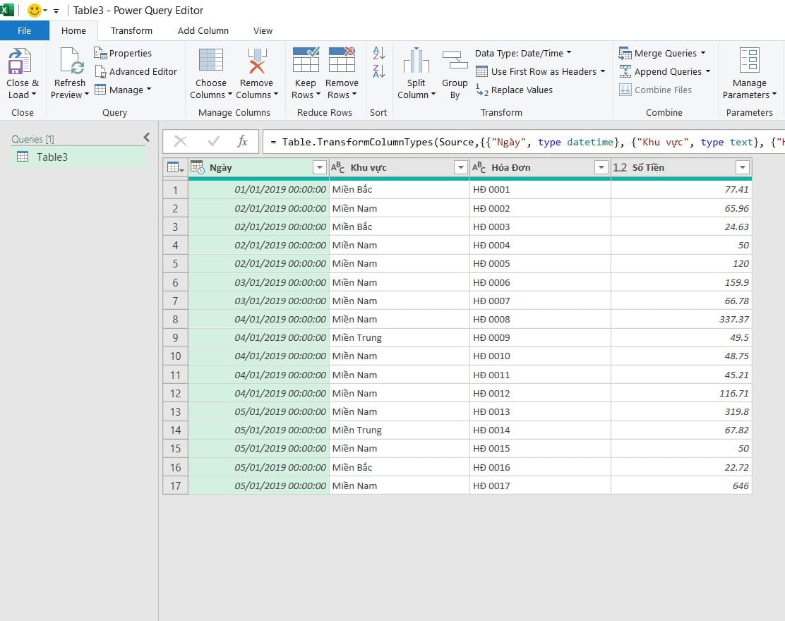 giao diện power query