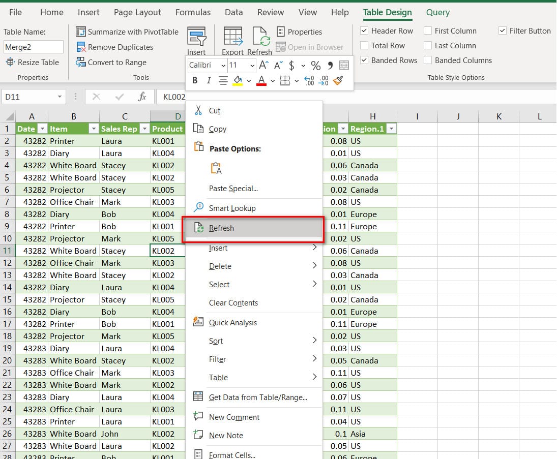 hình ảnh refresh dữ liệu