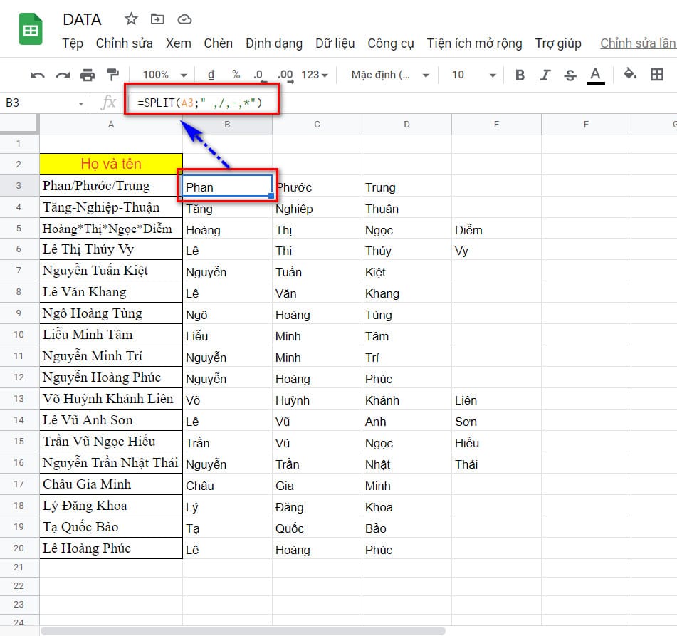 hình ảnh dùng nhiều dấu tách