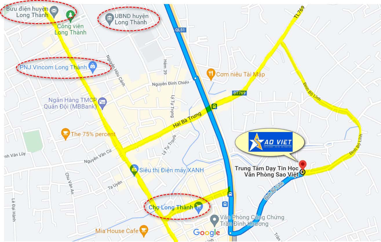 bản đồ trung tâm tin học văn phòng ở Long Thành