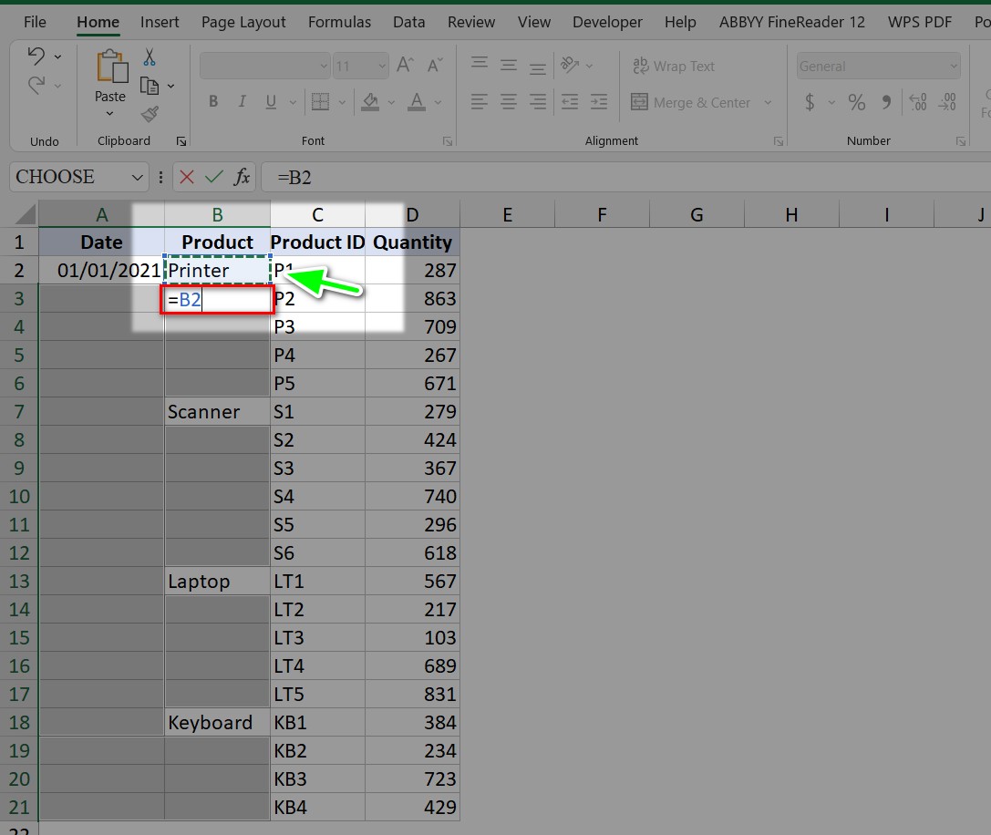 hình ảnh fill down giá trị