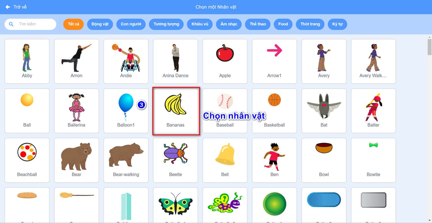 Chọn nhân vật có sẵn