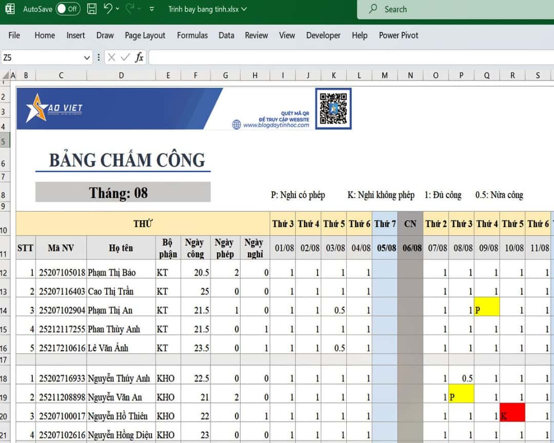 Bài tập Excel cho người mới bắt đầu