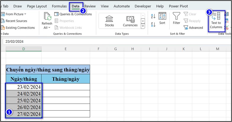 Bước 1: Chọn Text to columns