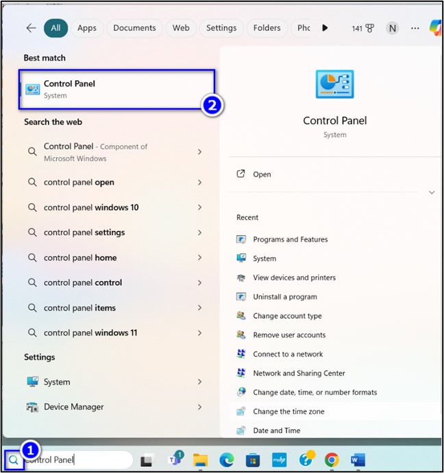 Bước 1: Gõ Control Panel