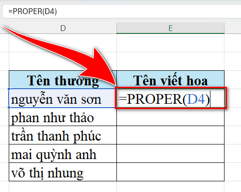 Bước 1: Nhấn hàm PROPER