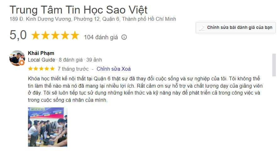 Hình 5: Cảm nhận của học viên sau khi hoàn thành khóa học tại Trung Tâm Tin Học Sao Việt.