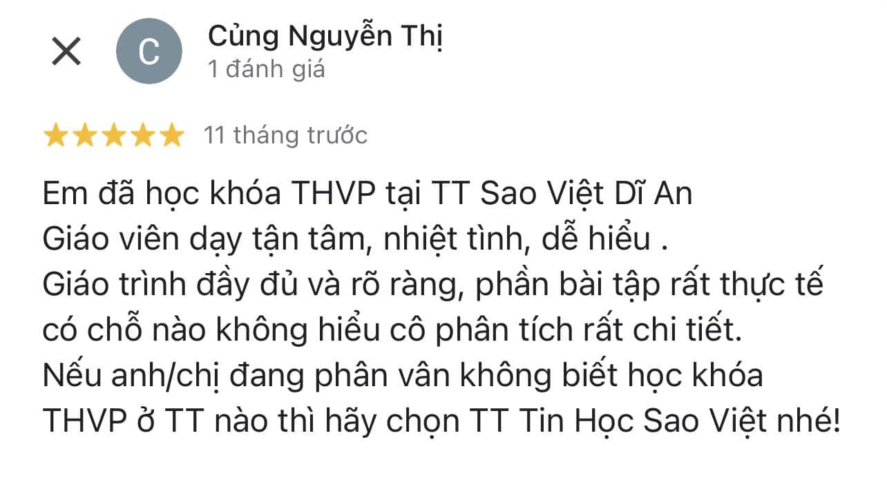 Hình 8: Cảm nhận của học viên sau khi hoàn thành khóa học tại Trung Tâm Tin Học Sao Việt.