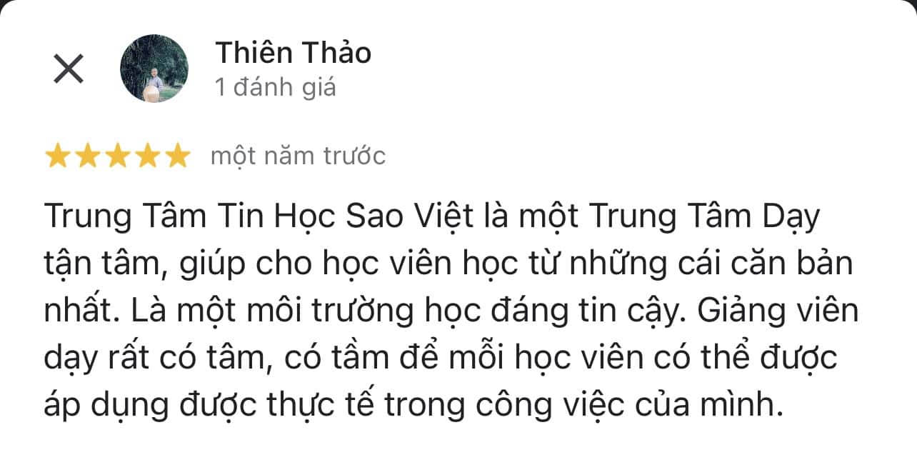 Hình ảnh đánh giá của học viên tại Trung Tâm Tin Học Sao Việt