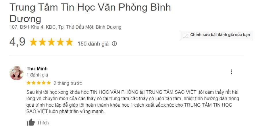 Hình ảnh đánh giá của học viên tại Trung Tâm Tin Học Sao Việt